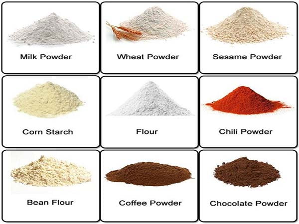 Milk powder, wheat powder, seasome powder, corn starch, etc.