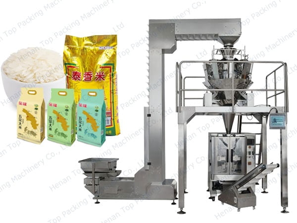 A máquina embaladora com balança multicabeça é adequada para todos os tipos de partículas, como arroz.