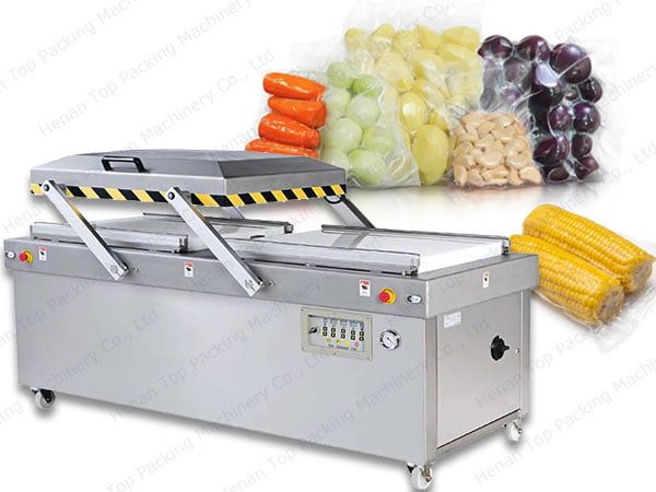 Vegetable packing machine has two chambers.